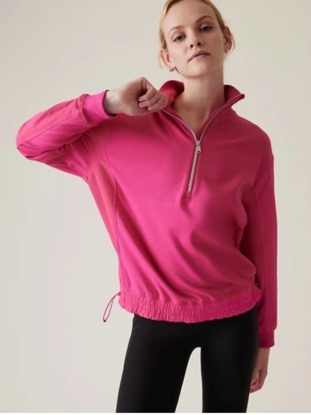 Athleta Triumph Hybrid Half Zip Sweatshirt in Salvia Pink. Size XS. #532520